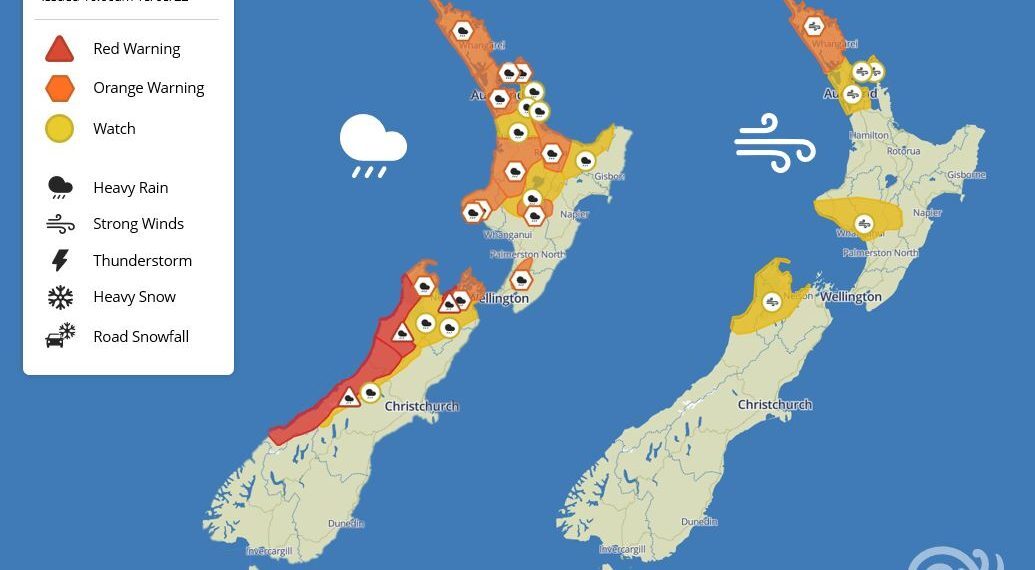 新西兰天气:全国大部分地区发布大雨大风警告(视频)