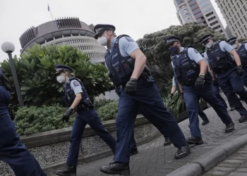 惠灵顿再发生大规模反政府抗议活动 大批警察现场戒备