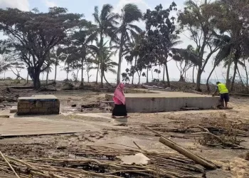 Photo taken on Jan. 19, 2022 shows a beach resort hit by tsunami on the outskirts of Nuku'alofa, capital of Tonga.