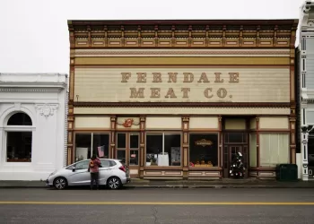 A woman parks her car on a downtown street in Ferndale in Humboldt County, California, the United States, on Dec. 21, 2022.