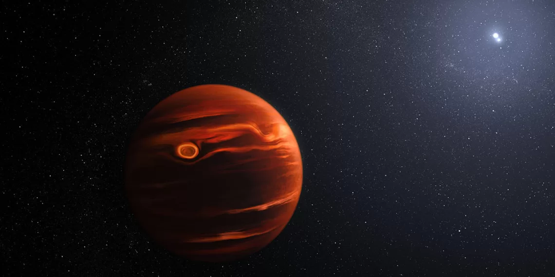 This illustration conceptualizes the swirling clouds identified by the James Webb Space Telescope in the atmosphere of exoplanet VHS 1256 b.