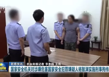 杨智渊被刑事拘传审查现场视频截图。