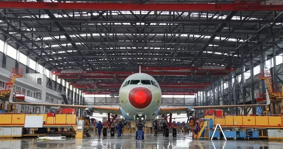 空客天津A320系列飞机总装线。