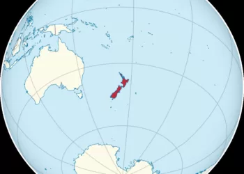 地球上的新西兰（以新西兰为中心）。