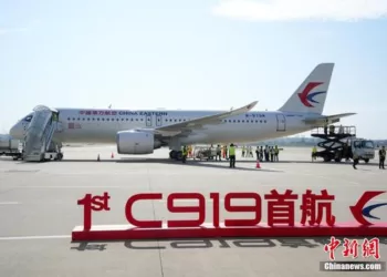 China's first homegrown large jetliner C919 makes its maiden commercial flight on May 28, 2023.
