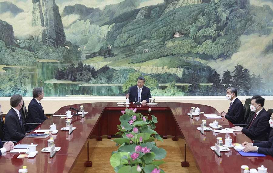 6月19日下午,中国国家主席习近平在北京人民大会堂会见美国国务卿布林肯。