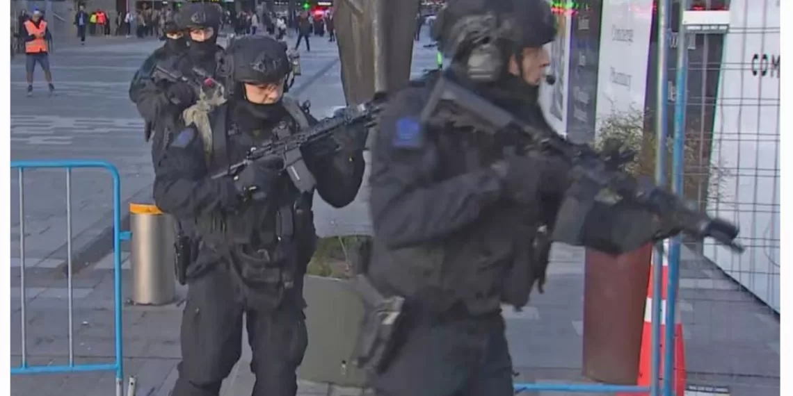 武装警察灭罪小组进入枪击事件。