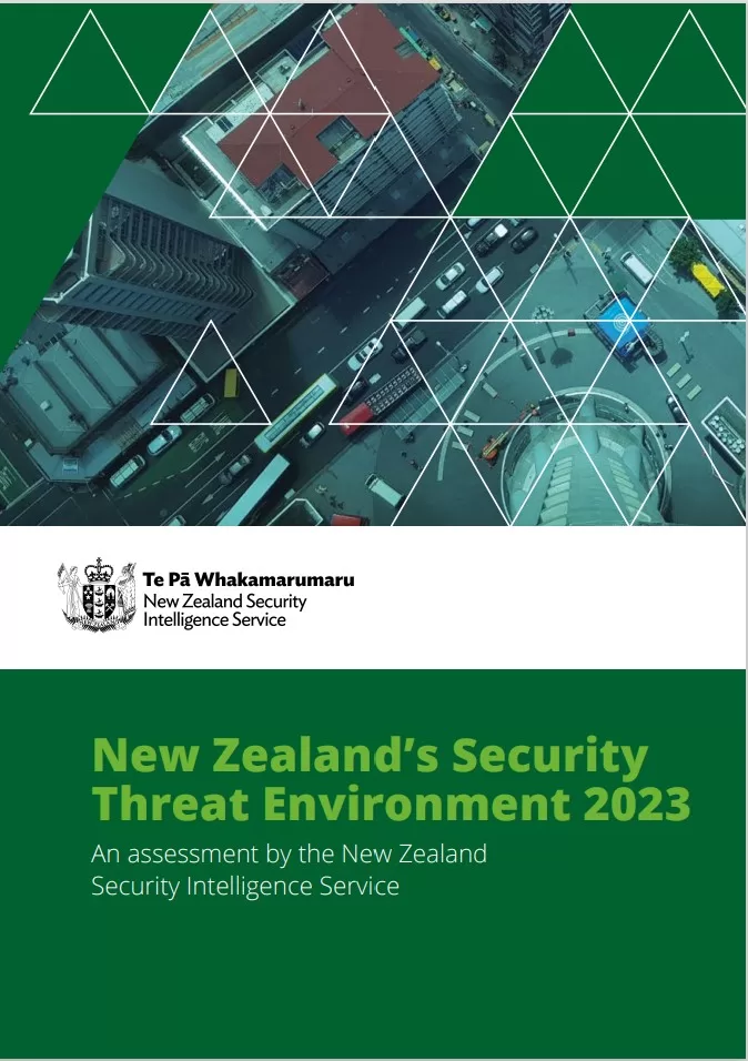 《2023 年安全威胁环境》（New Zealand’s SecurityThreat Environment 2023 ）报告封面截图。